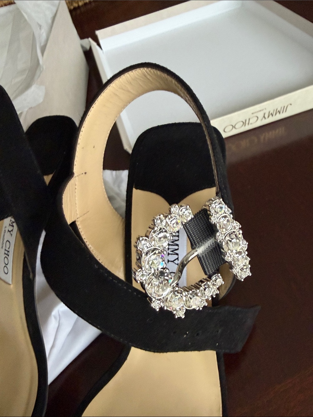 Jimmy Choo Black Suede Crystal-Buckle Block Heel Sandals nwt size 40.5 - Picture 5 of 10